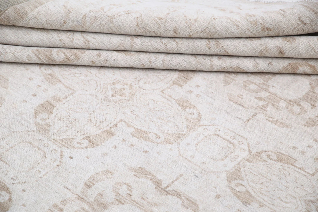 Ivory Afghan Serenity Rug 12' 0" x 13' 11" Hand-Knotted | No. AT89050