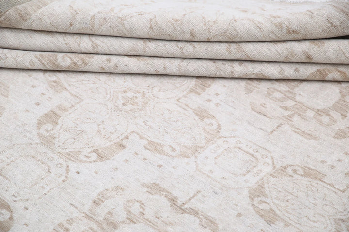 Ivory Afghan Serenity Rug 12' 0" x 13' 11" Hand-Knotted | No. AT89050