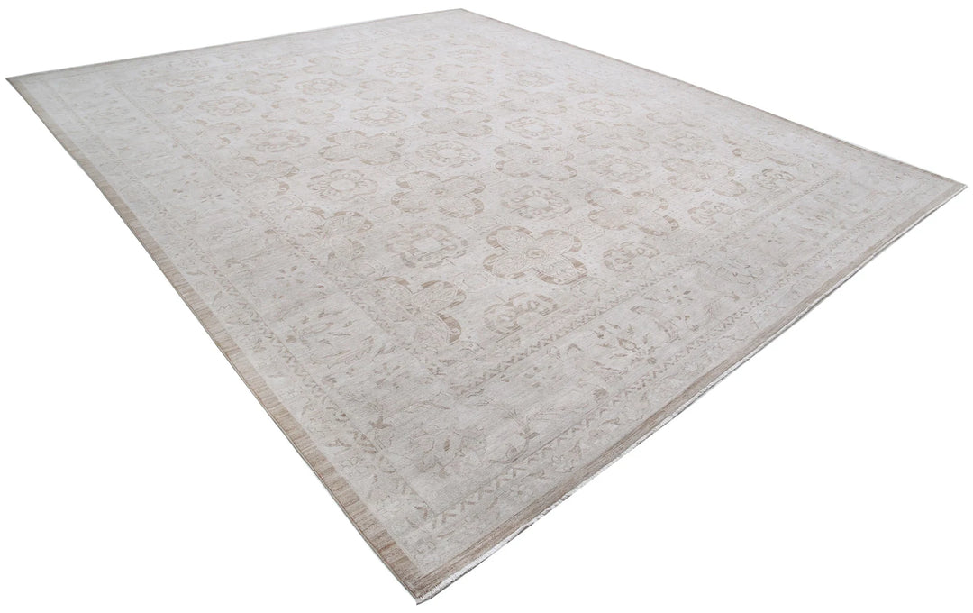 Ivory Afghan Serenity Rug 12' 0" x 13' 11" Hand-Knotted | No. AT89050