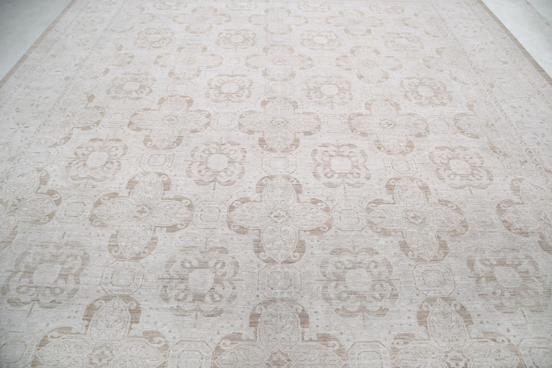 Ivory Afghan Serenity Rug 12' 0" x 13' 11" Hand-Knotted | No. AT89050