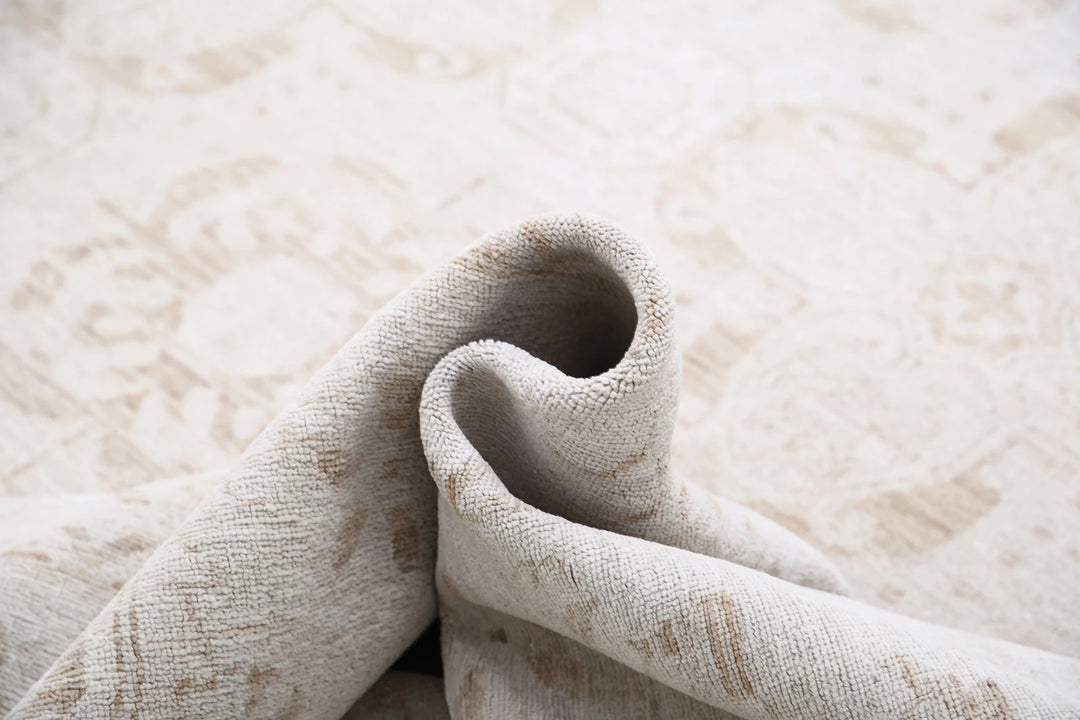 Ivory Afghan Serenity Rug 12' 0" x 13' 11" Hand-Knotted | No. AT89050