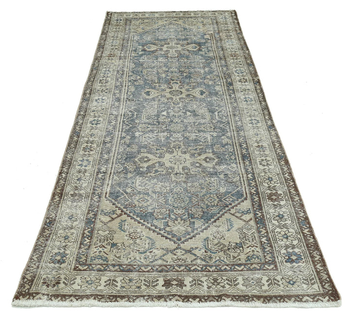 Persian Hamadan Runner Rug 3' 7" x 9' 8" Hand-Knotted | No. AT89200