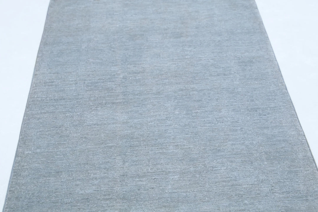 Grey Afghan Overdye Rug 3' 2" x 10' 7" Hand-Knotted | No. AT89246