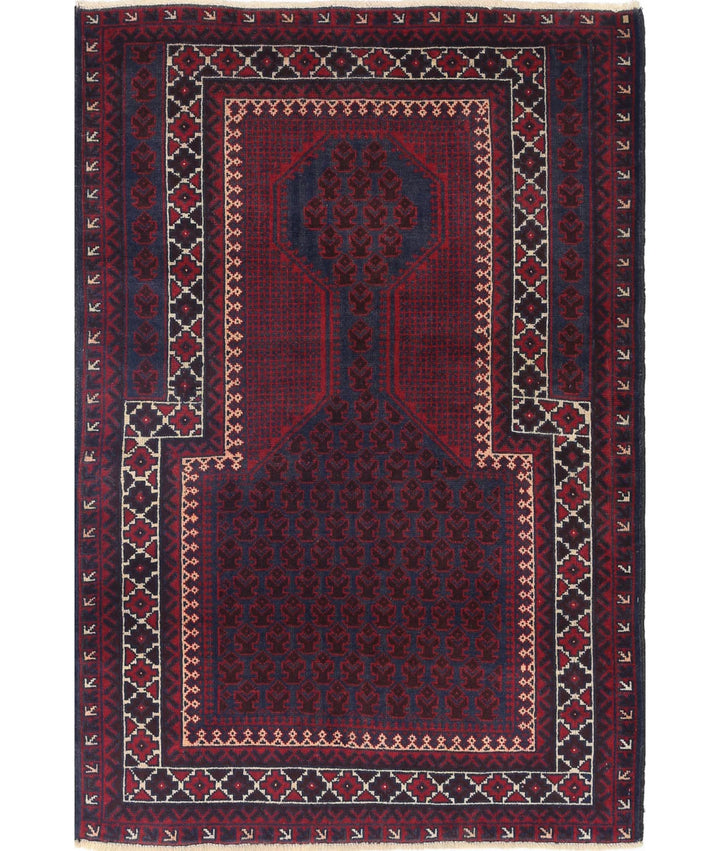 Red Afghan Baluchi Rug 3' 0" x 4' 5" Hand-Knotted | No. AT89646