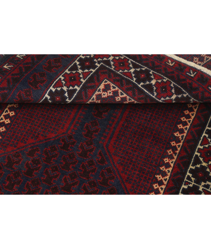 Red Afghan Baluchi Rug 3' 0" x 4' 5" Hand-Knotted | No. AT89646