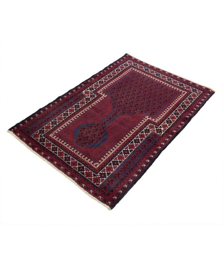 Red Afghan Baluchi Rug 3' 0" x 4' 5" Hand-Knotted | No. AT89646
