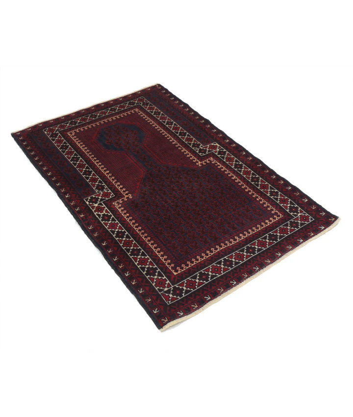 Red Afghan Baluchi Rug 3' 0" x 4' 5" Hand-Knotted | No. AT89646