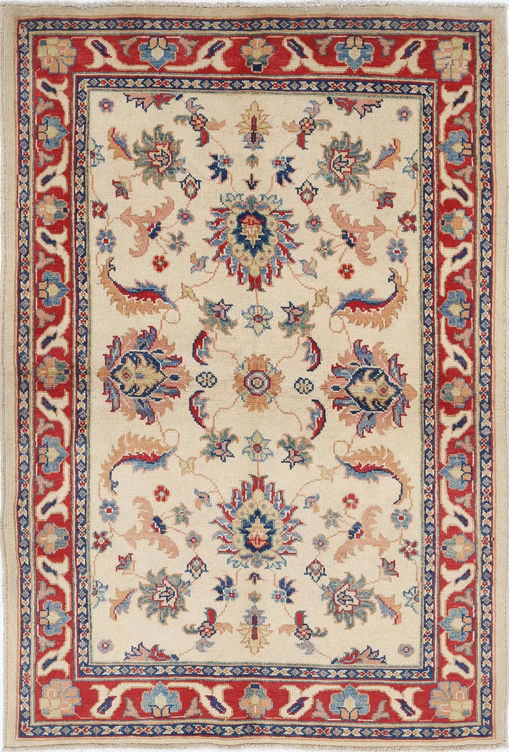 Ivory Afghan Ziegler Rug 4' 0" x 5' 11" Hand-Knotted | No. AT89731