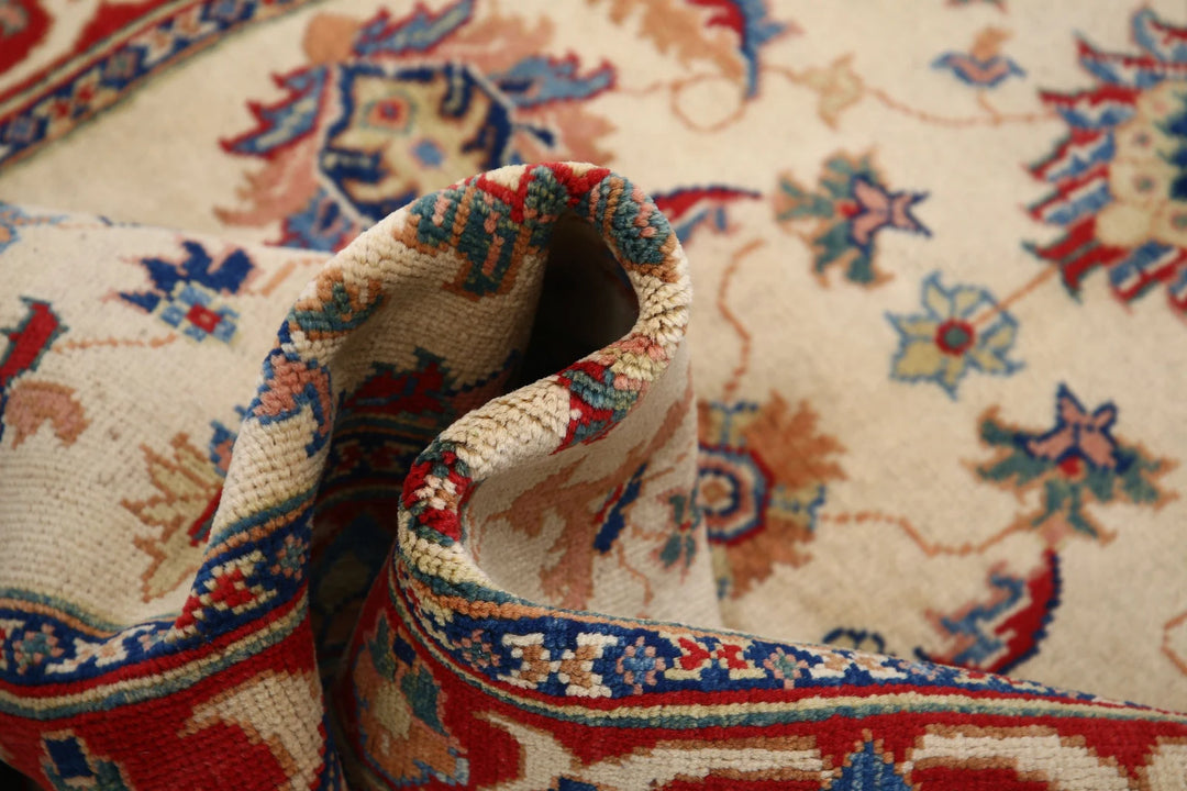 Ivory Afghan Ziegler Rug 4' 0" x 5' 11" Hand-Knotted | No. AT89731