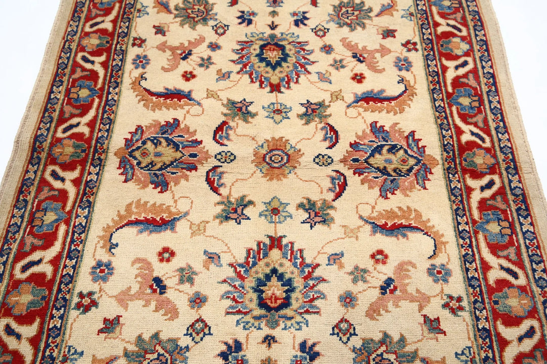 Ivory Afghan Ziegler Rug 4' 0" x 5' 11" Hand-Knotted | No. AT89731