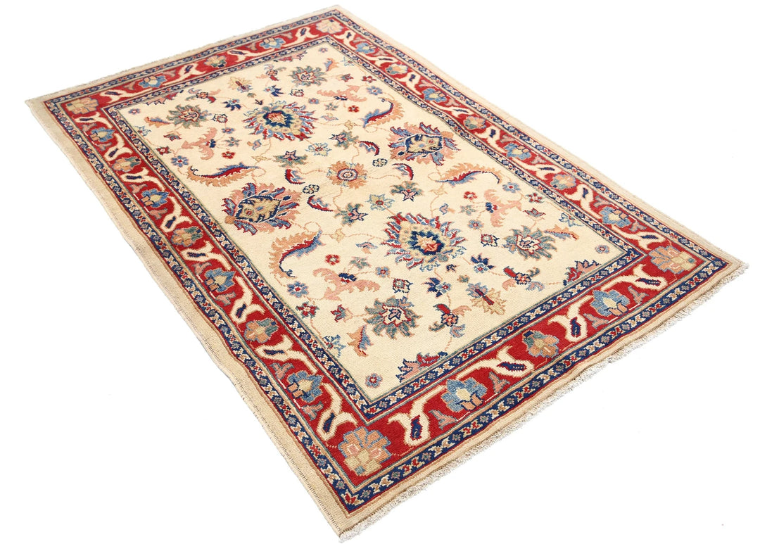 Ivory Afghan Ziegler Rug 4' 0" x 5' 11" Hand-Knotted | No. AT89731