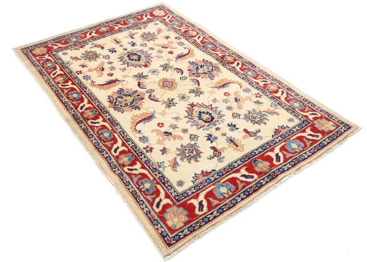 Ivory Afghan Ziegler Rug 4' 0" x 5' 11" Hand-Knotted | No. AT89731