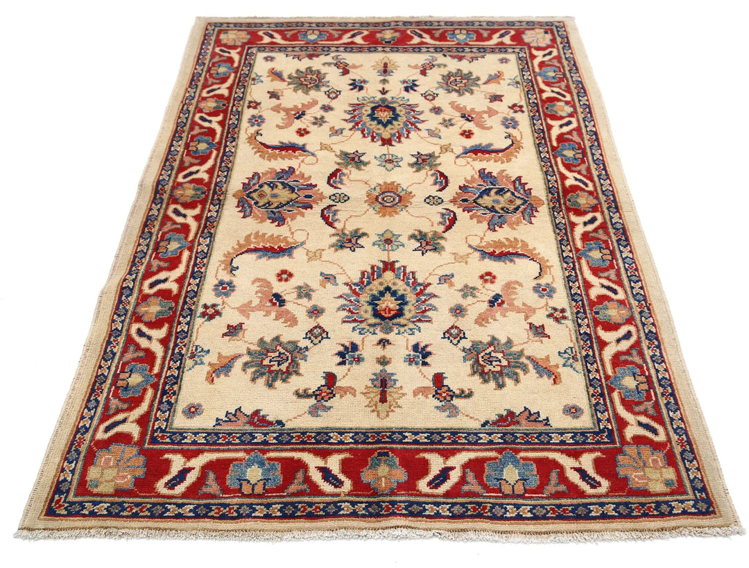 Ivory Afghan Ziegler Rug 4' 0" x 5' 11" Hand-Knotted | No. AT89731