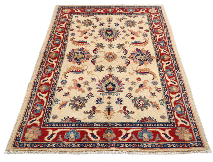 Ivory Afghan Ziegler Rug 4' 0" x 5' 11" Hand-Knotted | No. AT89731