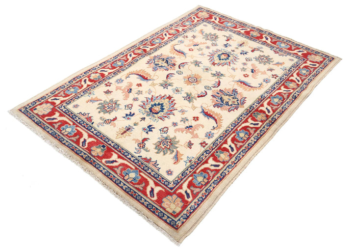 Ivory Afghan Ziegler Rug 4' 0" x 5' 11" Hand-Knotted | No. AT89731