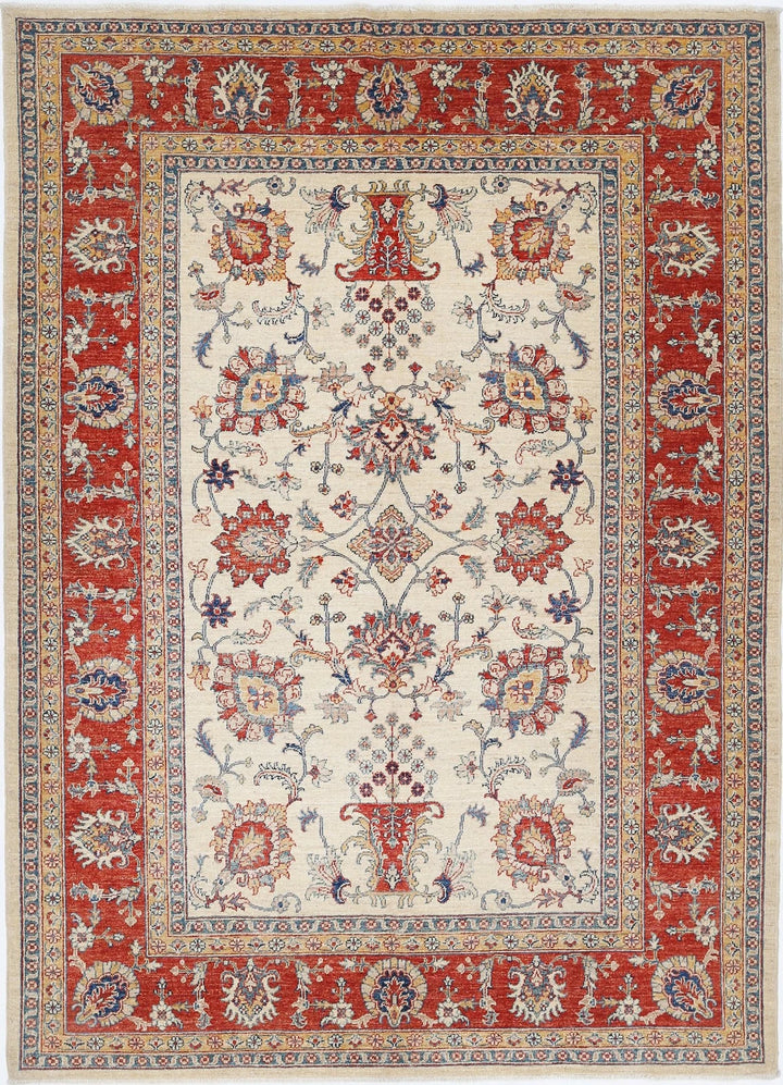 Ivory Afghan Ziegler Rug 5'8" x 7'10" Hand-Knotted | No. AT89889