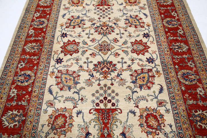 Ivory Afghan Ziegler Rug 5'8" x 7'10" Hand-Knotted | No. AT89889