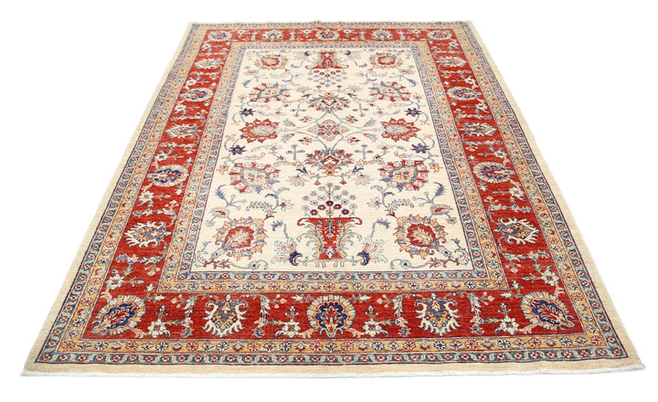 Ivory Afghan Ziegler Rug 5'8" x 7'10" Hand-Knotted | No. AT89889