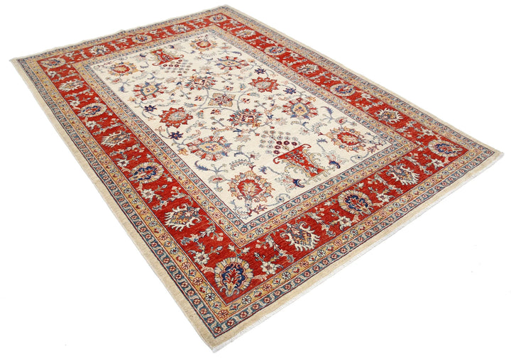 Ivory Afghan Ziegler Rug 5'8" x 7'10" Hand-Knotted | No. AT89889