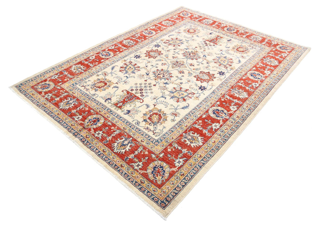 Ivory Afghan Ziegler Rug 5'8" x 7'10" Hand-Knotted | No. AT89889