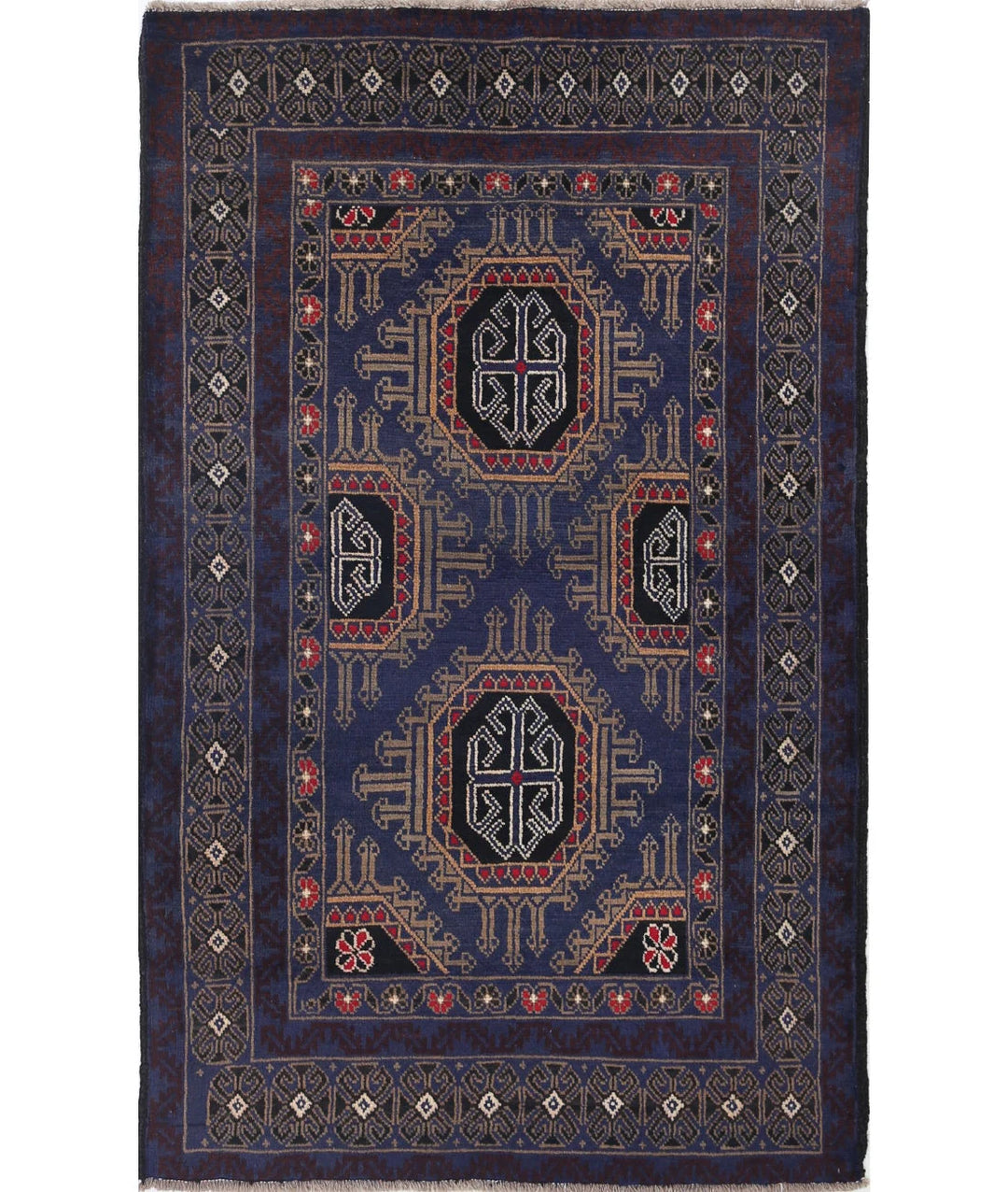Red Afghan Tribal Rug 2' 11" x 4' 9" Hand-Knotted | No. AT89932