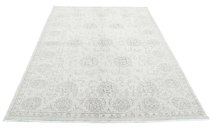 Ivory Afghan Serenity Rug 5' 4" x 8' 2" Hand-Knotted | No. AT89952