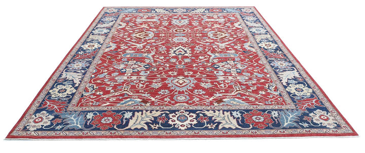 Red Afghan Ziegler Rug 8' 9" x 11' 5" Hand-Knotted | No. AT90039