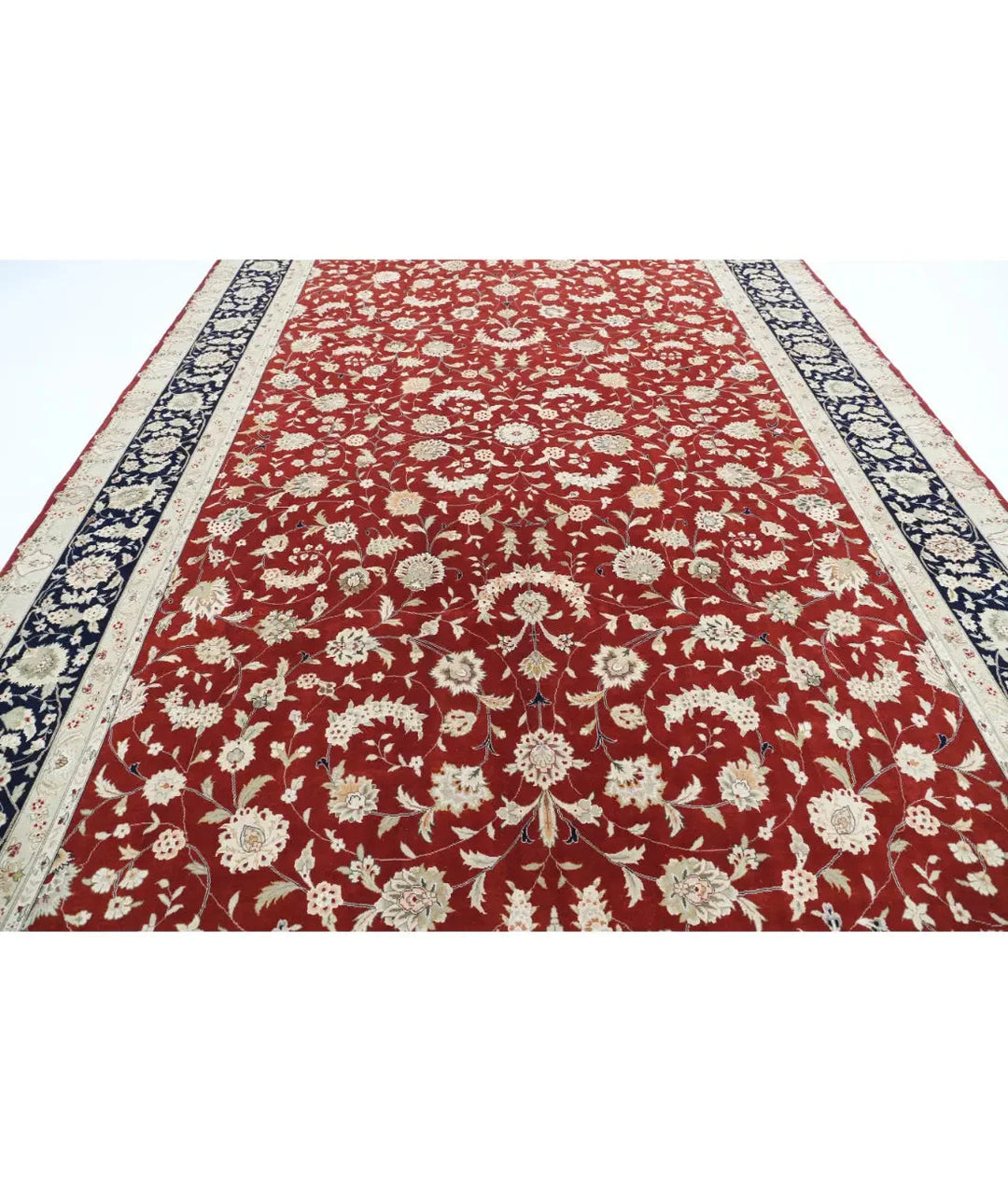 Red Blue Pakistani Kashan Rug 9' 9" x 13' 9" Hand-Knotted | No. AT90339