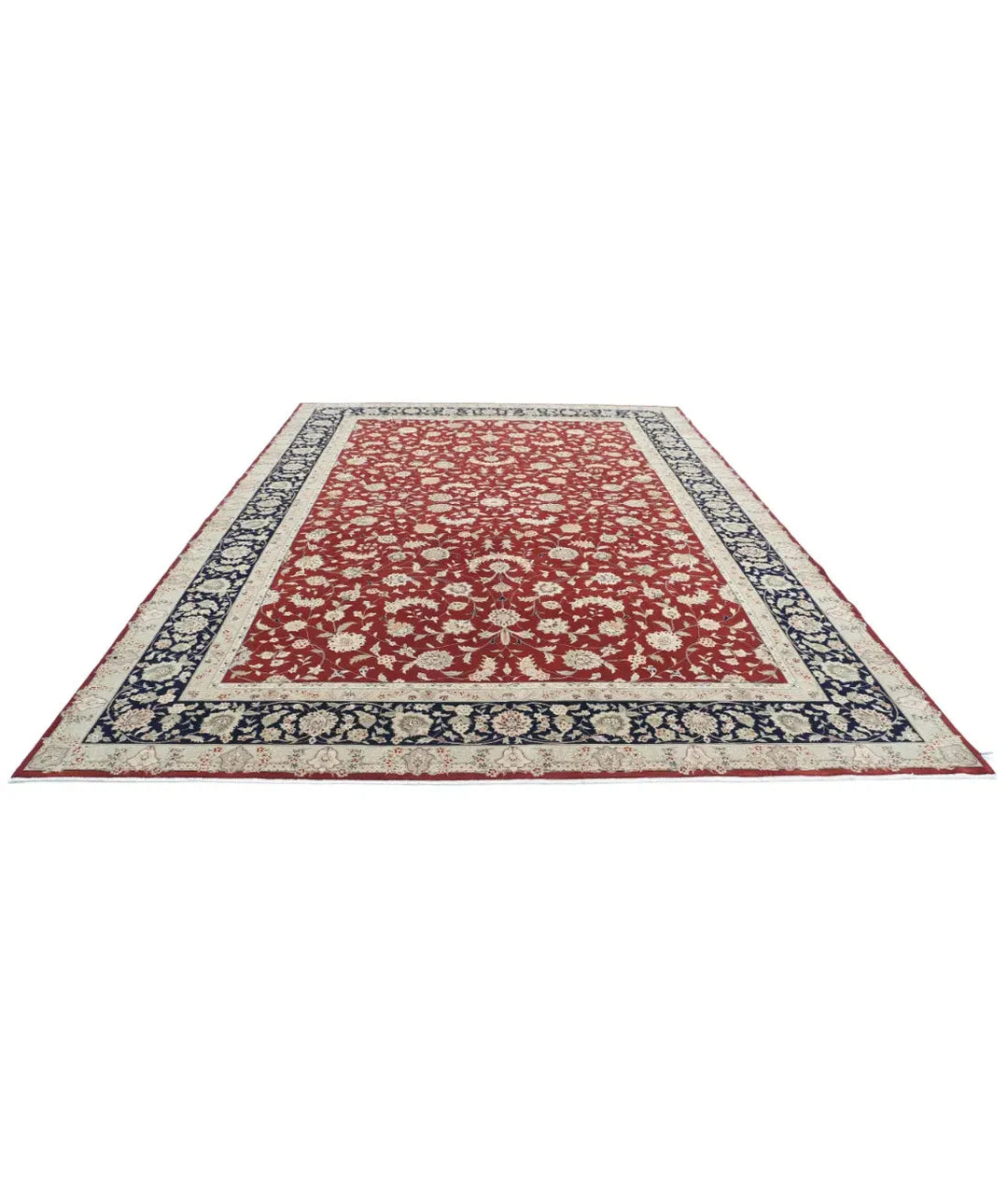 Red Blue Pakistani Kashan Rug 9' 9" x 13' 9" Hand-Knotted | No. AT90339