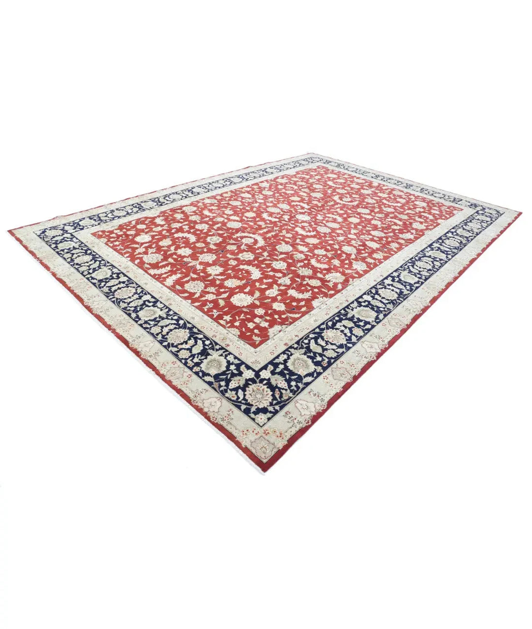 Red Blue Pakistani Kashan Rug 9' 9" x 13' 9" Hand-Knotted | No. AT90339