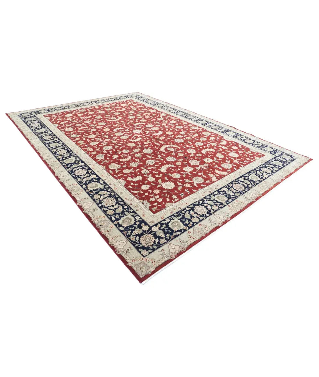 Red Blue Pakistani Kashan Rug 9' 9" x 13' 9" Hand-Knotted | No. AT90339