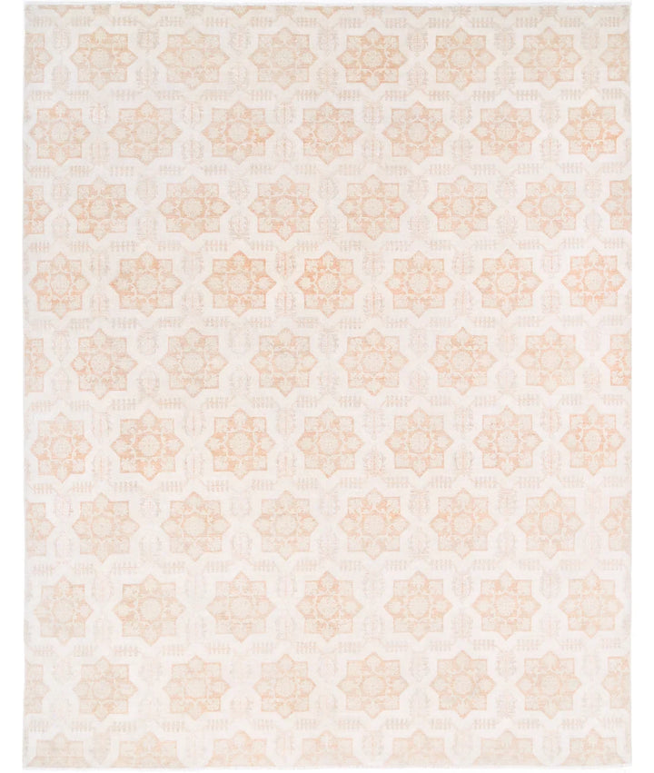 Ivory Afghan Tabriz Rug 8' 8" x 11' 3" Hand-Knotted | No. AT90365