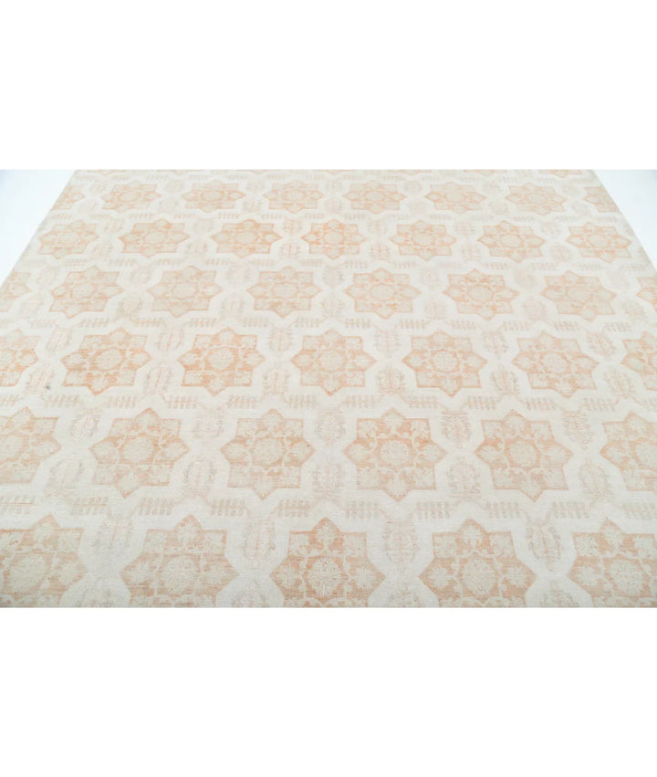 Ivory Afghan Tabriz Rug 8' 8" x 11' 3" Hand-Knotted | No. AT90365