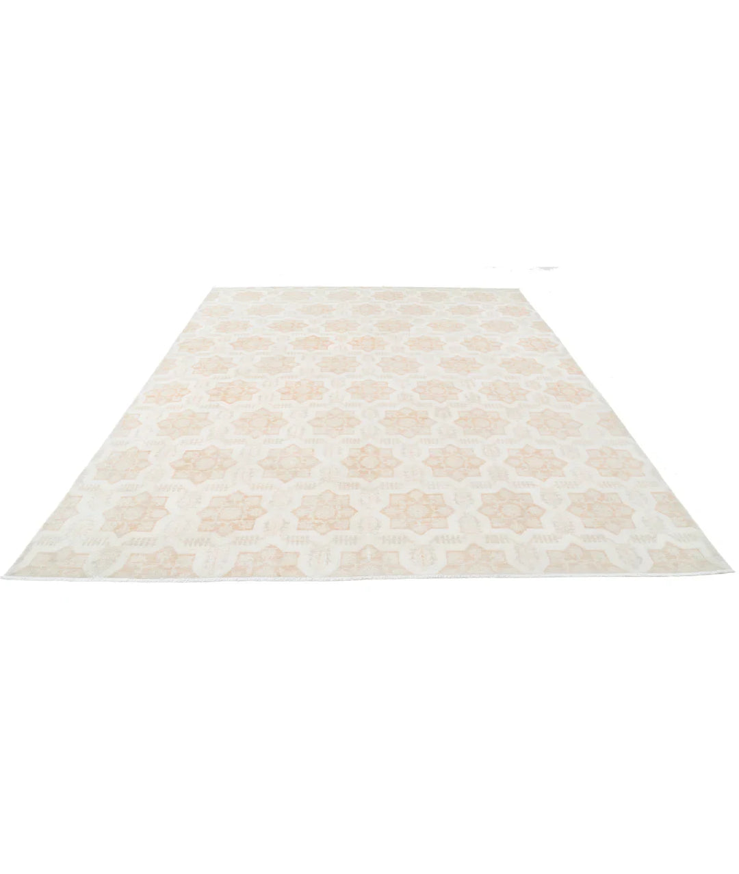 Ivory Afghan Tabriz Rug 8' 8" x 11' 3" Hand-Knotted | No. AT90365