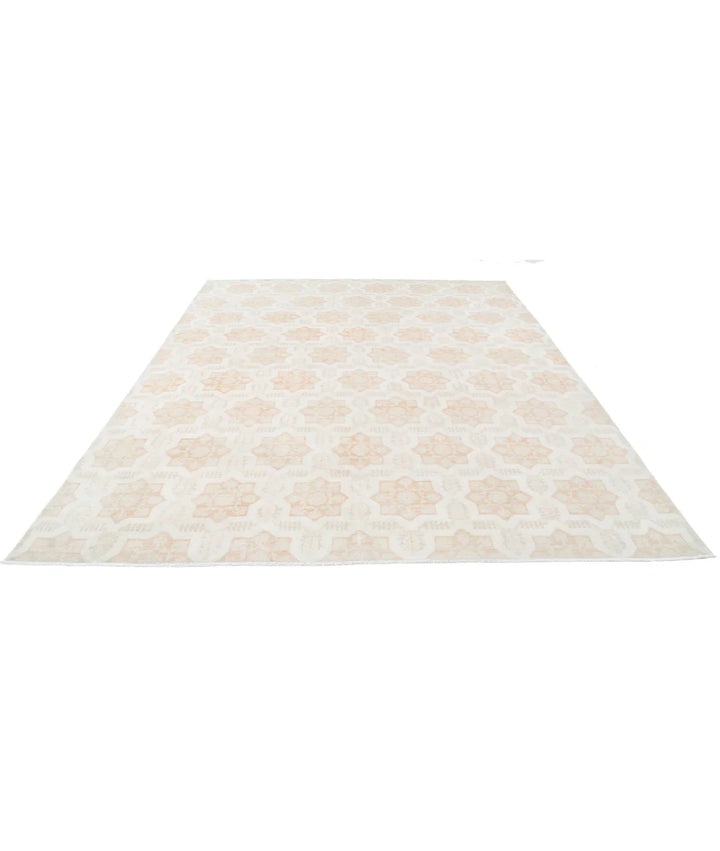 Ivory Afghan Tabriz Rug 8' 8" x 11' 3" Hand-Knotted | No. AT90365