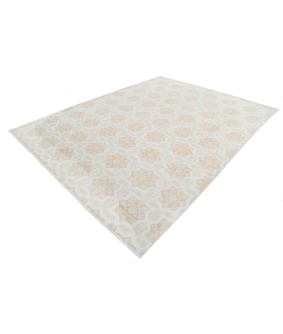 Ivory Afghan Tabriz Rug 8' 8" x 11' 3" Hand-Knotted | No. AT90365