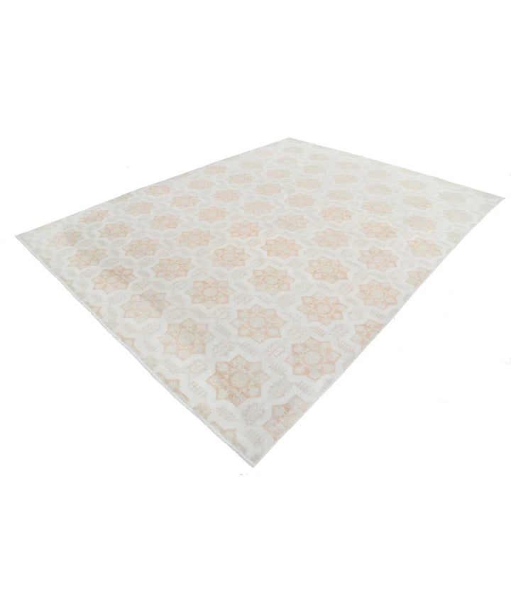 Ivory Afghan Tabriz Rug 8' 8" x 11' 3" Hand-Knotted | No. AT90365