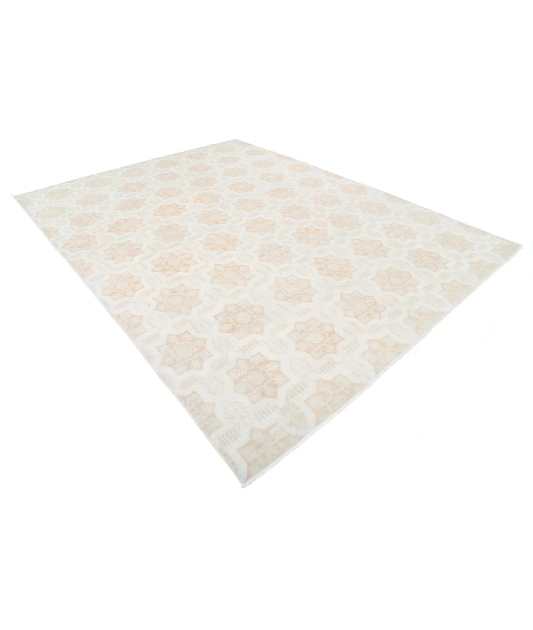 Ivory Afghan Tabriz Rug 8' 8" x 11' 3" Hand-Knotted | No. AT90365