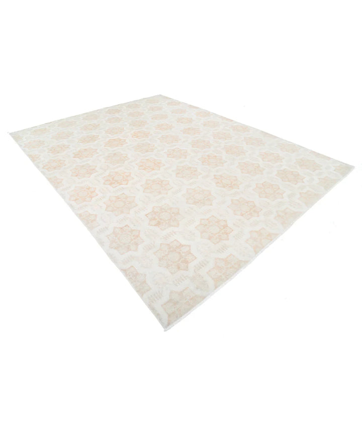 Ivory Afghan Tabriz Rug 8' 8" x 11' 3" Hand-Knotted | No. AT90365
