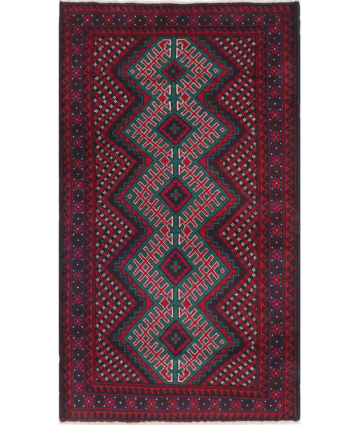 Red Afghan Baluchi Rug 2' 10" x 5' 0" Hand-Knotted | No. AT90370