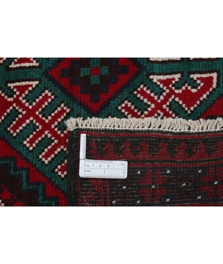 Red Afghan Baluchi Rug 2' 10" x 5' 0" Hand-Knotted | No. AT90370