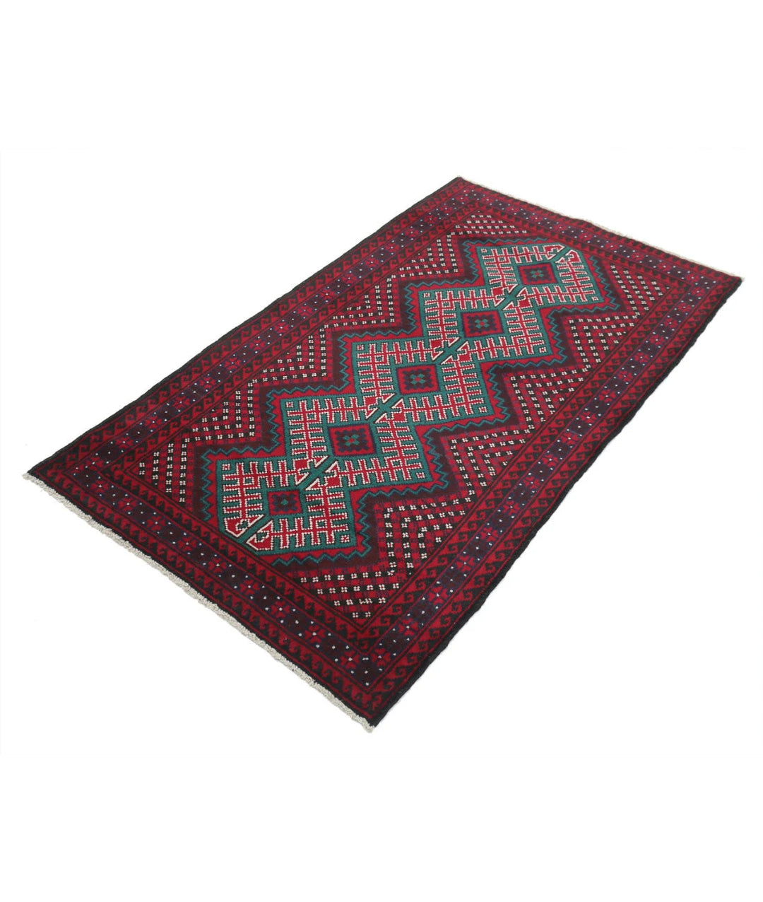 Red Afghan Baluchi Rug 2' 10" x 5' 0" Hand-Knotted | No. AT90370