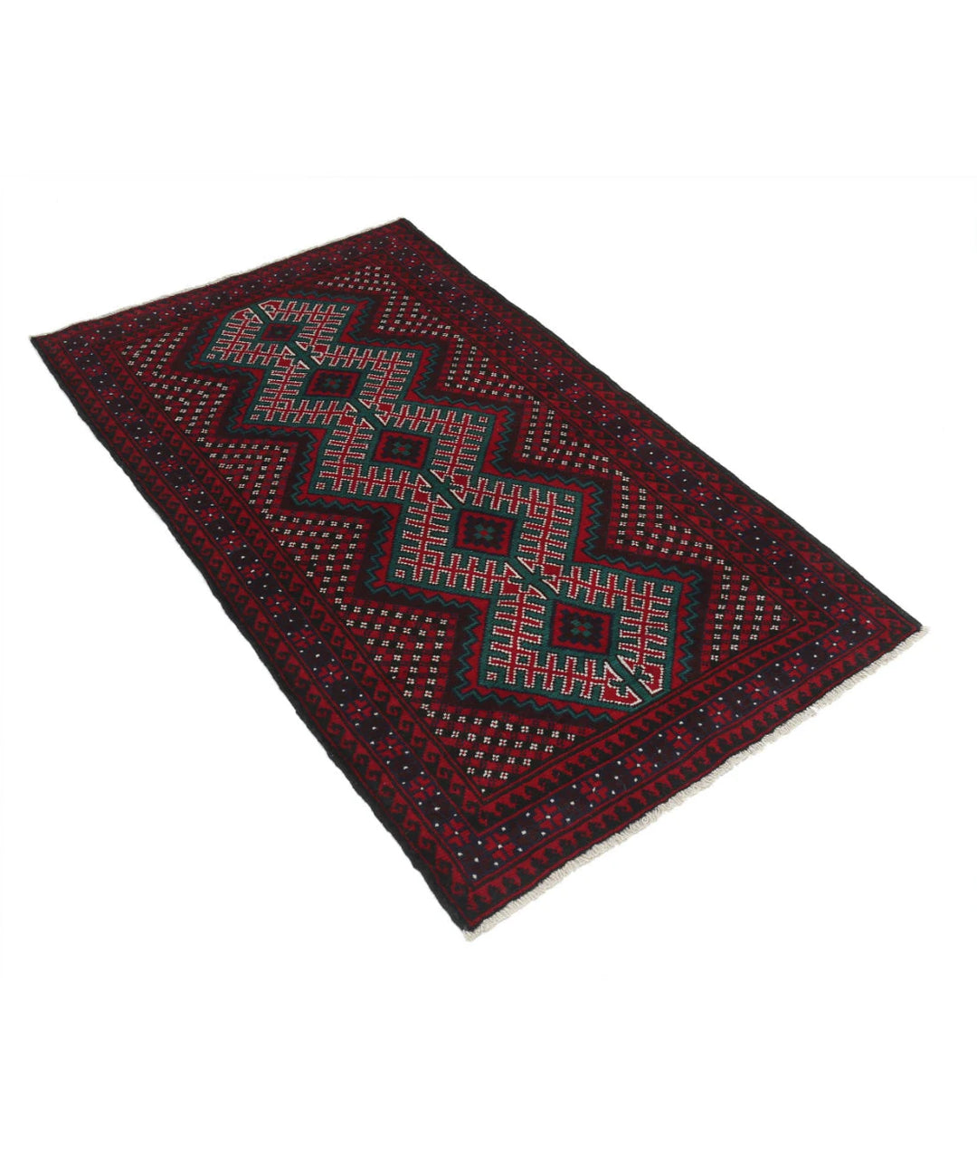 Red Afghan Baluchi Rug 2' 10" x 5' 0" Hand-Knotted | No. AT90370