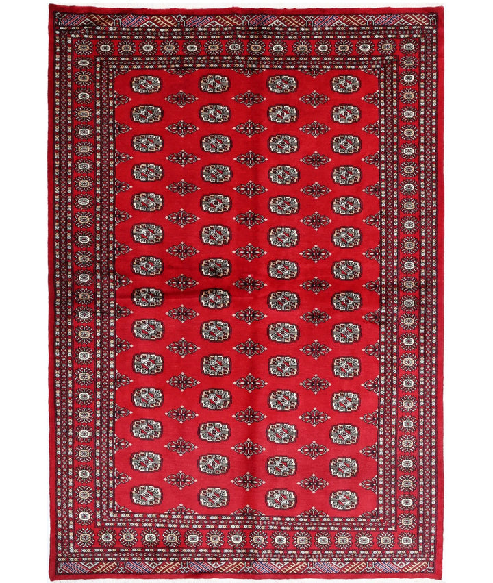 Red Pakistani Bokhara Rug 6' 0" x 8' 10" Hand-Knotted | No. AT90450