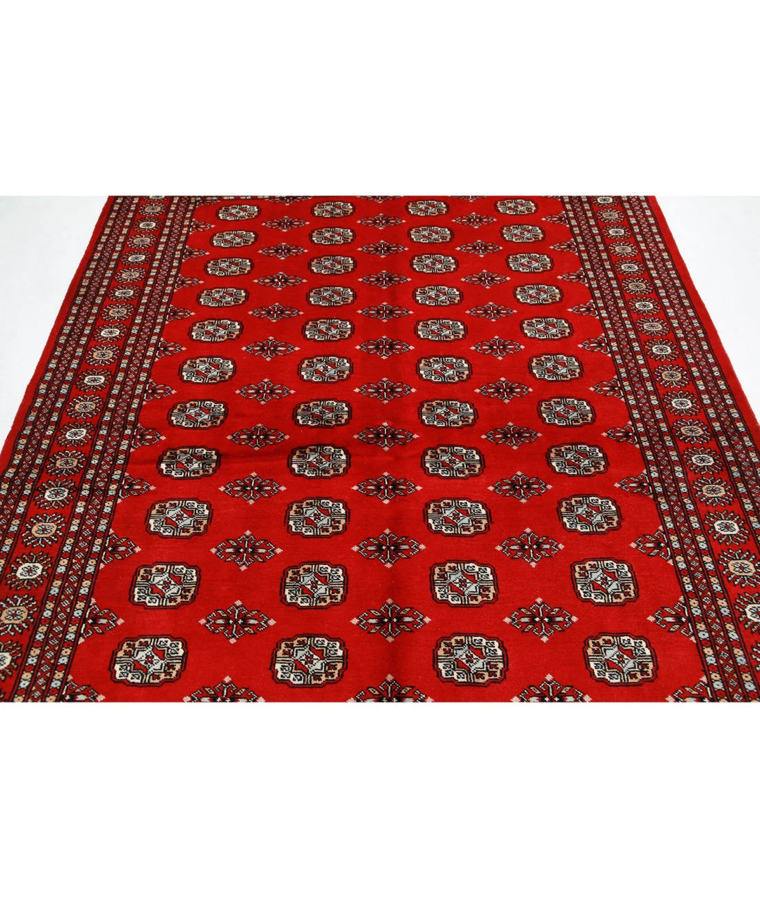 Red Pakistani Bokhara Rug 6' 0" x 8' 10" Hand-Knotted | No. AT90450