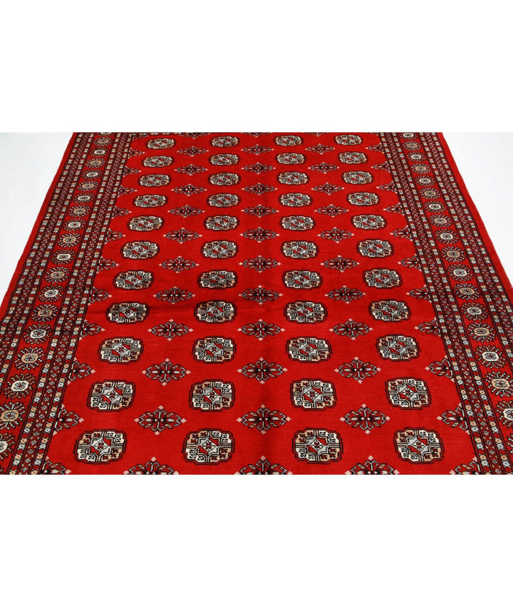 Red Pakistani Bokhara Rug 6' 0" x 8' 10" Hand-Knotted | No. AT90450