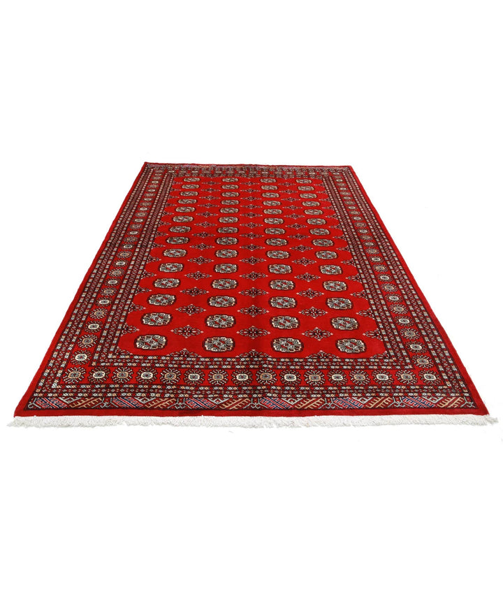 Red Pakistani Bokhara Rug 6' 0" x 8' 10" Hand-Knotted | No. AT90450