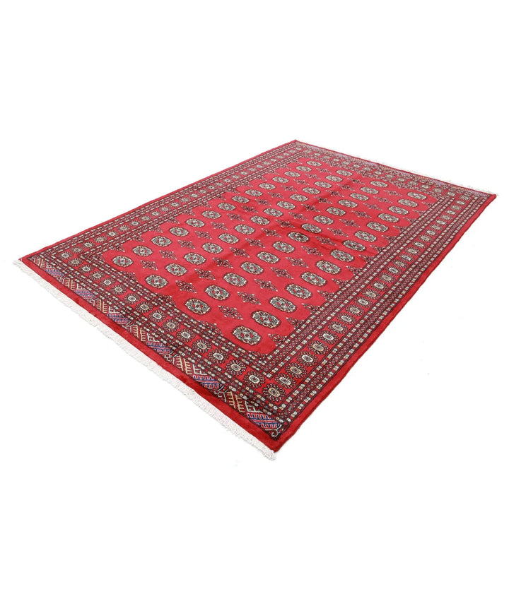 Red Pakistani Bokhara Rug 6' 0" x 8' 10" Hand-Knotted | No. AT90450