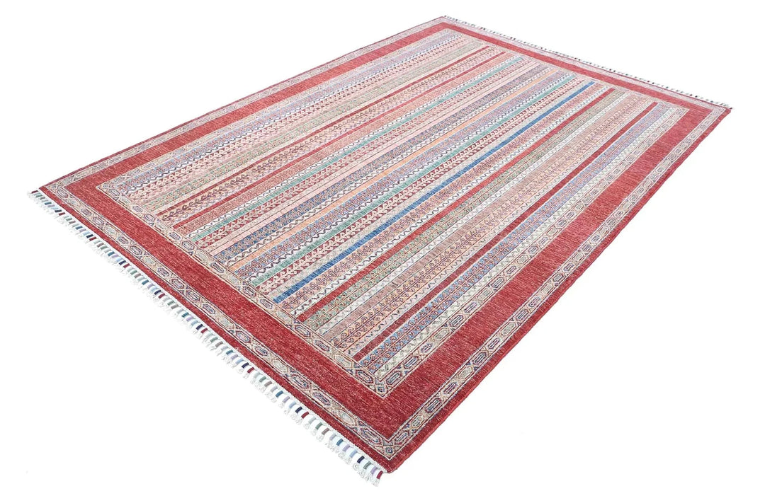 Red Afghan Oriental Rug 5' 8" x 8' 0" Hand-Knotted | No. AT90513