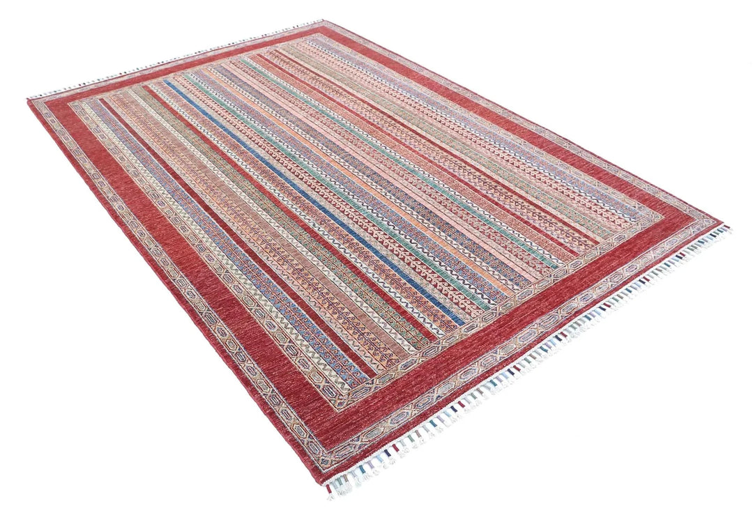 Red Afghan Oriental Rug 5' 8" x 8' 0" Hand-Knotted | No. AT90513